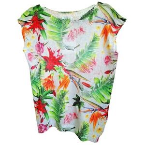 Luisa Ricci M Birds of Paradise Top Gray Ground Made in Italy Colorful NWT
